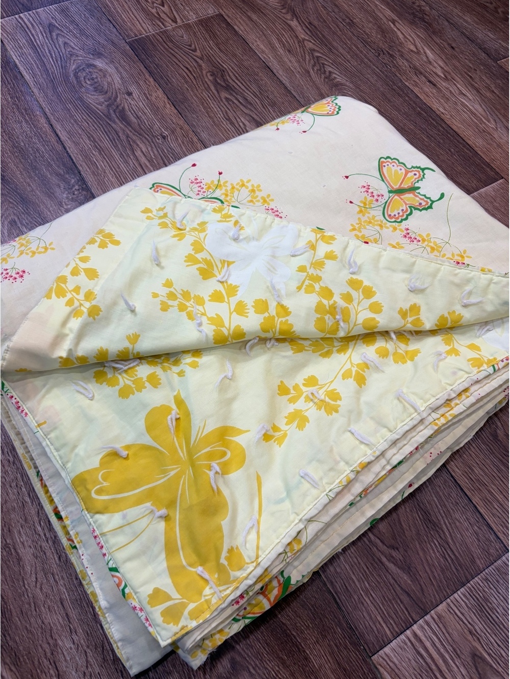 Vintage Yellow Butterfly Quilt with Floral Pattern